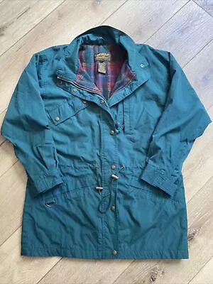 Eddie Bauer Jacket Womens Sz M Parka Green Vintage Wool Plaid Lined Ladies Coat • $34.99
