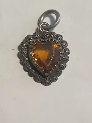 Charles Horner Silver Heart Charm/pendant Set With A Orange Stone. Chester 1899 • £25