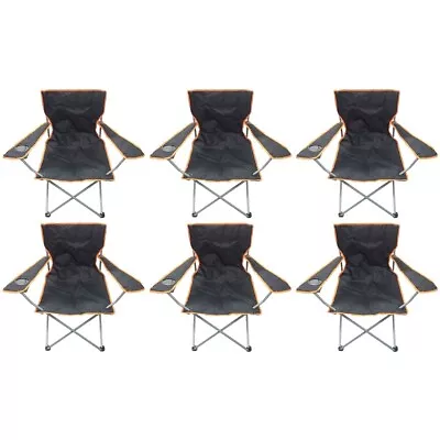 6 Black & Orange Lightweight Folding Camping Beach Captains Chairs • £75.99