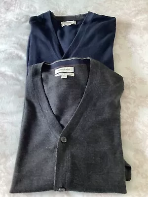 Two M&S Men's Autograph Merino Wool Cardigans Charcoal & Navy Blue XL 44-46in • £15