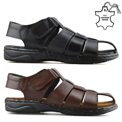 Mens Leather Sandals Twin Walking Summer Holiday Beach Mules Shoes Size Uk 6-12 • £14.95