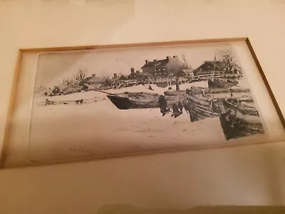 Stephen Parrishh Original Etching Circa 1880's Harbor Village Boat Scene • $40