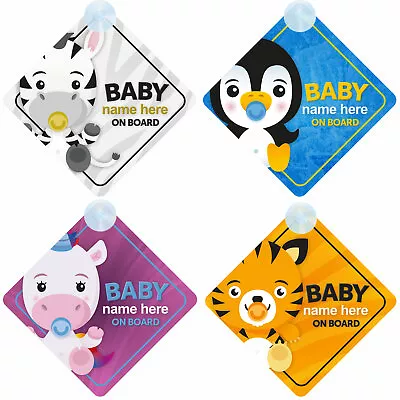 Personalised Animal Themed Baby On Board Car Signs - Choice Of Designs Boy/Girl • £5.49