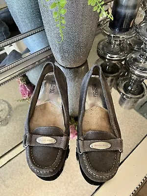 MICHAEL KORS Plate Driver Slip On Gray Suede Leather Loafers Moccasins Shoes 8M • $19.99