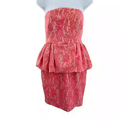 Zara Woman Pink & Beige Lace Strapless Peplum Cocktail Dress Women Sz M • $49