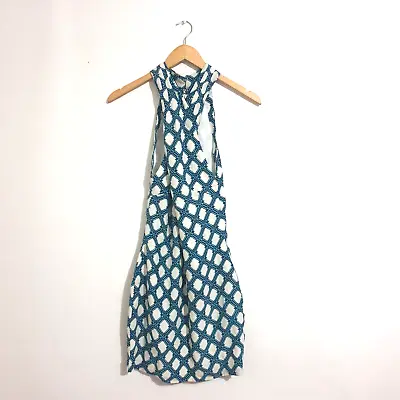 Maurie & Eve Dress Sz 6 White Blue 100% Silk Geometric Print Sleeveless Lined • $8.33