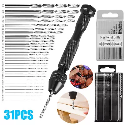 31PCS Precision Pin Vise Hobby Micro Drill Bits Mini Micro Hand Rotary Tools Set • $10.48