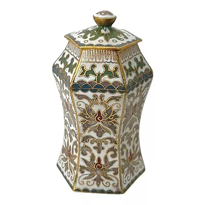 Vintage Chinese Mini Hexagonal Brass Cloisonné Ginger Jar Urn Floral 3” • $24.95