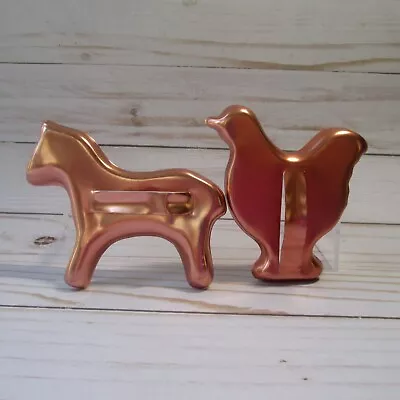 Lot 2 Vintage Mirro Horse Chicken Hen Cookie Cutters Metal Copper Color Aluminum • $6.49