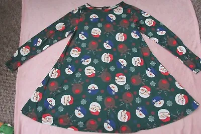 Green Santa Reindeer And Snowmen Christmas Dress Size S-m • £1.99