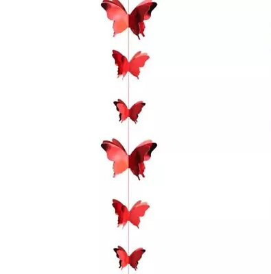£4.85 • Buy Red Butterfly Garland Banner Bunting 2.7M Metallic Red Butterfly Paper 3D Banner