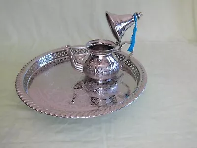 Set Of Brass Moroccan Teapot 420 Ml For 4 Tea Cups And Its Matching Tray 12” D • $109