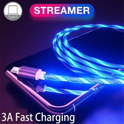 LED Light Up Type-C Fast Charging Flowing Glowing USB Phone Charger Cable Cord • £4.67