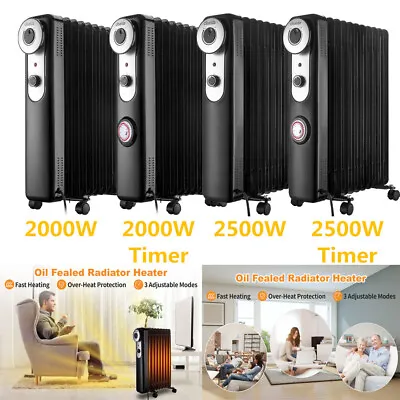 Oil Filled Radiator Electric Space Heater Portable With Timer Eco Thermostat • £38.99