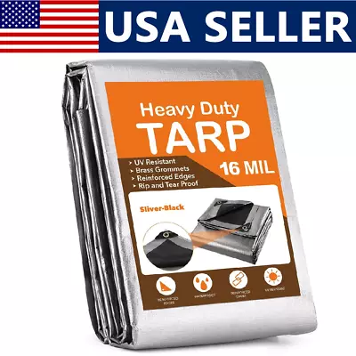 Silver Premium 16 Mil Reinforced Extreme Heavy Duty Poly Tarp True Finished Size • $26.23