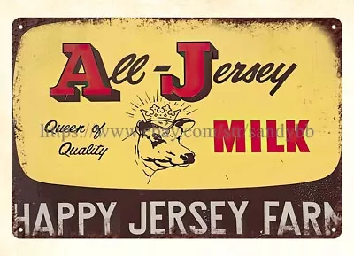 All-Jersey Milk Happy Jersey Farm Dairy Metal Tin Sign Double Garage Ideas • $18.91