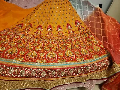 $89.99 • Buy Indian Designer Bridal Lehenga Saree Pakistani Saree Only No Blouse 