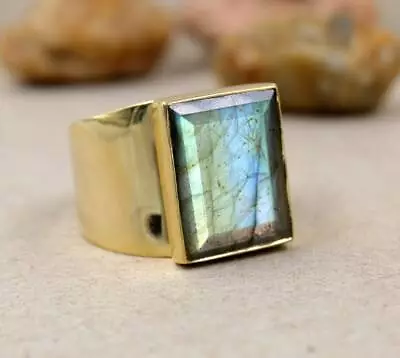 Solid 925 Sterling Silver Natural Blue Labradorite Gemstone Huge Mens Boys Ring • $46.99