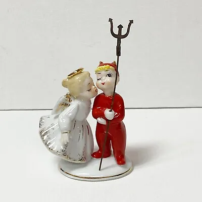 Vintage Figurine Lefton Angel Devil Saint Sinner 1950s Porcelain 3” Spaghetti • $143.96