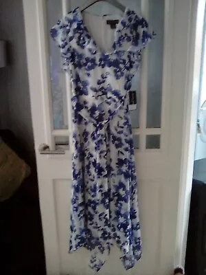 £9.75 • Buy Bnwt Jessica Howard Petite Blue And White Frill Hankerchief Hemline Dress Size10