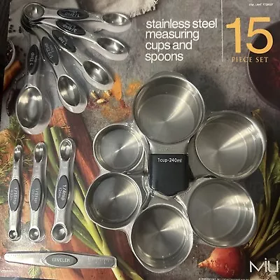 MIU Stainless Steel Measuring Cup & Spoon 15Pc Set Magnetic Spoons Nesting Cups • $11.99