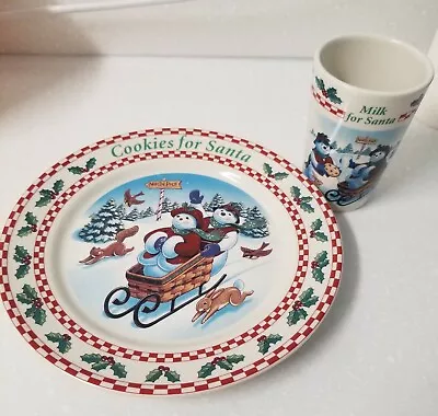 Longaberger Cookies And Milk Plate And Tumbler 1998 Snowman For Santa  • $39.99