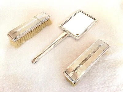 £25.09 • Buy Three Piece Sterling Silver Mounted Dressing Table Set In The Art Deco Style.