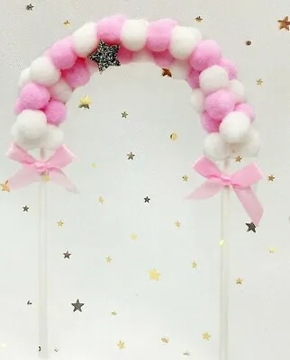Plush Ball Arch Cake Topper Decoration - Pink/White - Baby Shower/Christening • £1.85