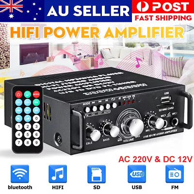 600W HiFi Bluetooth Power Amplifier 2CH USB Home Stereo Audio USB FM Radio  • $29.58