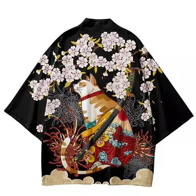 Men Kimono Yukata Coat Jacket Japanese Retro Cat Tops Cardigan Loose Outwear • $19.02