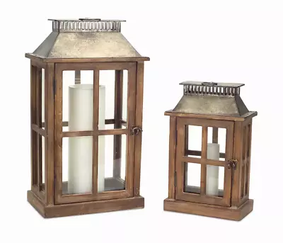 Lanterns (Set Of 2) 13.5 H 20 H Wood/Metal/Glass • $122.15