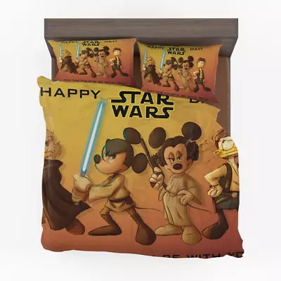 Mickey Mouse Minnie Mouse Disney Star Wars Happy Day Quilt Duvet Cover Set Queen • $77.99