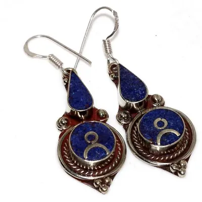 19gms Chunky Lapis Lazuli Nepali Tribal Earrings 2.1  Superb Gift GW • $5.99