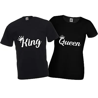 KING QUEEN Pair CROWN T-Shirts Funny Love Valentines Day Couples Matching Bae • £12.99
