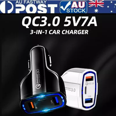 3 Port USB PD Quick Fast Car Charger QC3.0 Adapter Cigarette Lighter Socket AU • $9.50
