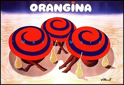 3 Umbrellas On Beach Orangina Drink Vintage Poster Print Retro Style Wall Decor  • $21.58