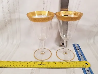 2 Tiffin-Franciscan Minton Water Wine Goblet Clear Gold Encrusted Rim And Foot • $24.44