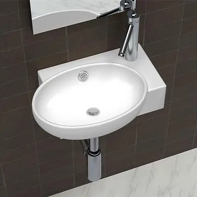 Ceramic Hand Wash Bathroom Basin Above Counter Wall Sink Bowl W/ Overflow White • $97.40