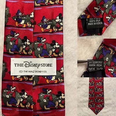 The Disney Store Christmas Tie Mickey Mouse Goofy Donald Duck With Cut Tree Silk • $12