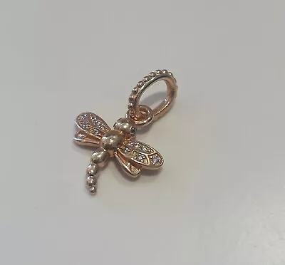 Authentic Pandora Rose Gold ALE MET Sparkling Dragonfly Dangle Charm • $60