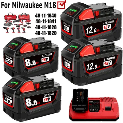 For Milwaukee M18 Battery 18V Lithium 12AH Extended Capacity Battery 48-11-1828 • $38.99