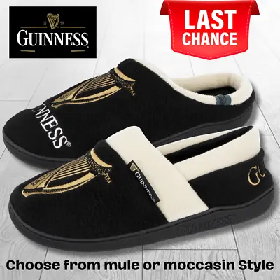 Guinness Mens Black Slipper Slip On Moccasin Full Backless Mule Fleece Hard Sole • £12.95