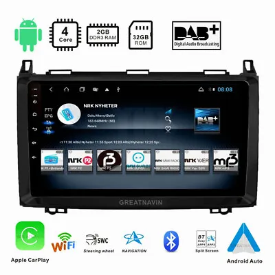 Head Unit DAB Radio Stereo GPS Sat Nav CarPlay For Mercedes Sprinter Vito Viano • £183.34