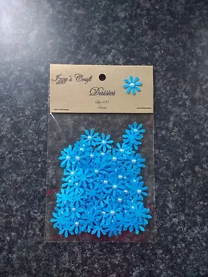 100 Blue DAISY FLOWER CARD MAKING #47 Baby Shower Party Birthday Decorations • £1.89