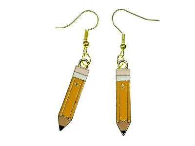 Pencil Earrings Crayon Pen Paint School 20mm Enamelled Yellow • £25.42