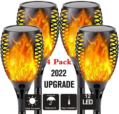 £11.20 • Buy 4pcs LED Flame Solar Torch Light -Waterproof Flickering Dancing Path Garden Lamp