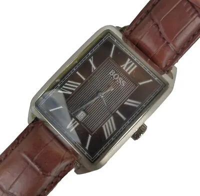 Hugo Boss HB1512969 Brown Dial Brown Leather Strap Rectangular Men's Watch • $68