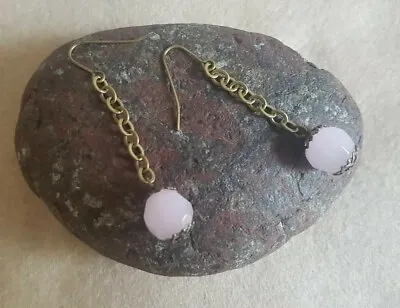 Martine Wester Vintage Style Earrings. Brass Tone With Rose Quartz Bead. New • £3
