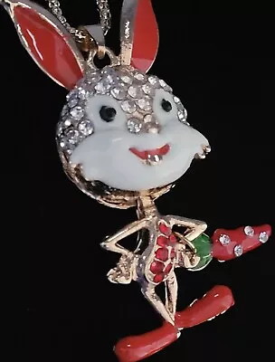 3D JOINTED Betsey Johnson Cartoon Bugs Bunny Rabbit RED Pendant Necklace  • $12.99