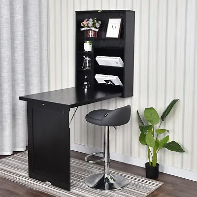 Floating Computer Desk Wall Mount Writing Table Foldable Cabinet Storage Shelves • $110.39